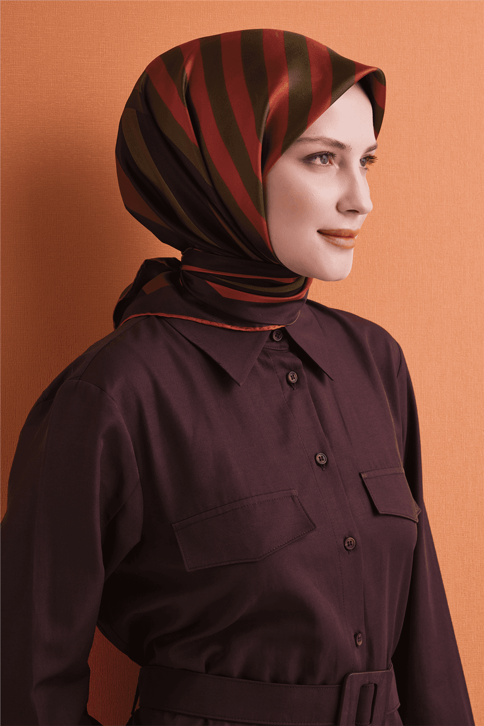 Armine Saf İpek Twill Eşarp 9615D - Kahverengi 3