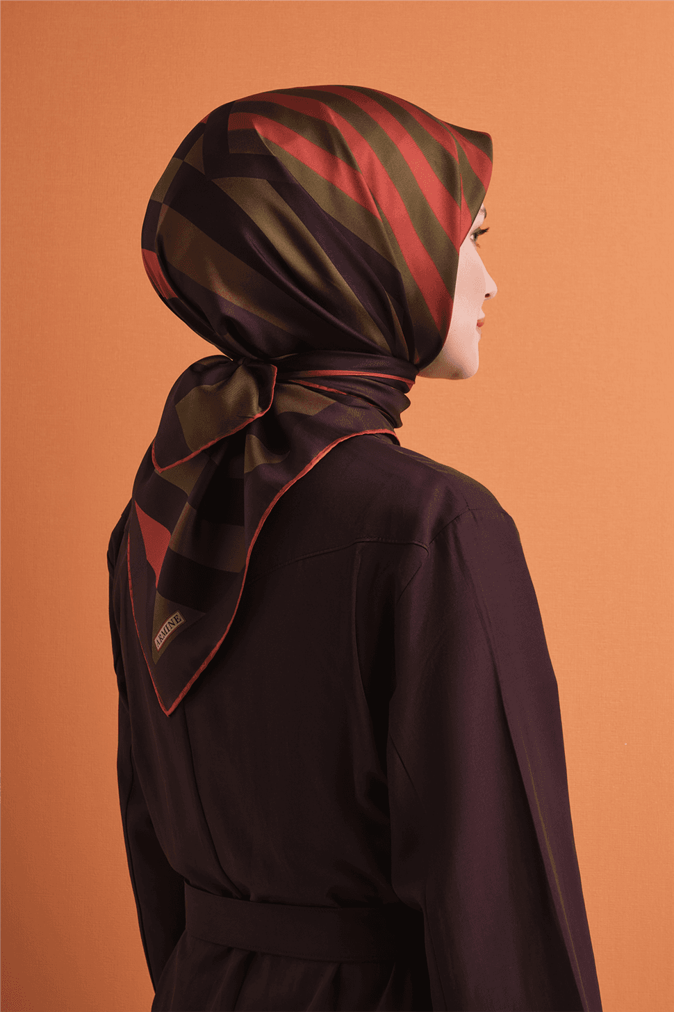 Armine Saf İpek Twill Eşarp 9615D - Kahverengi 4