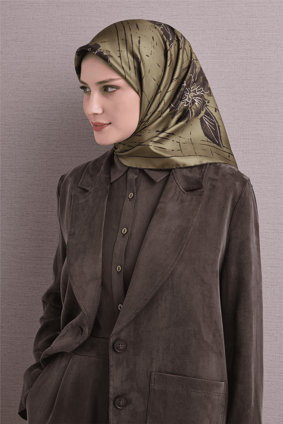 Armine Saf İpek Twill Eşarp 9617D - Yeşil 1
