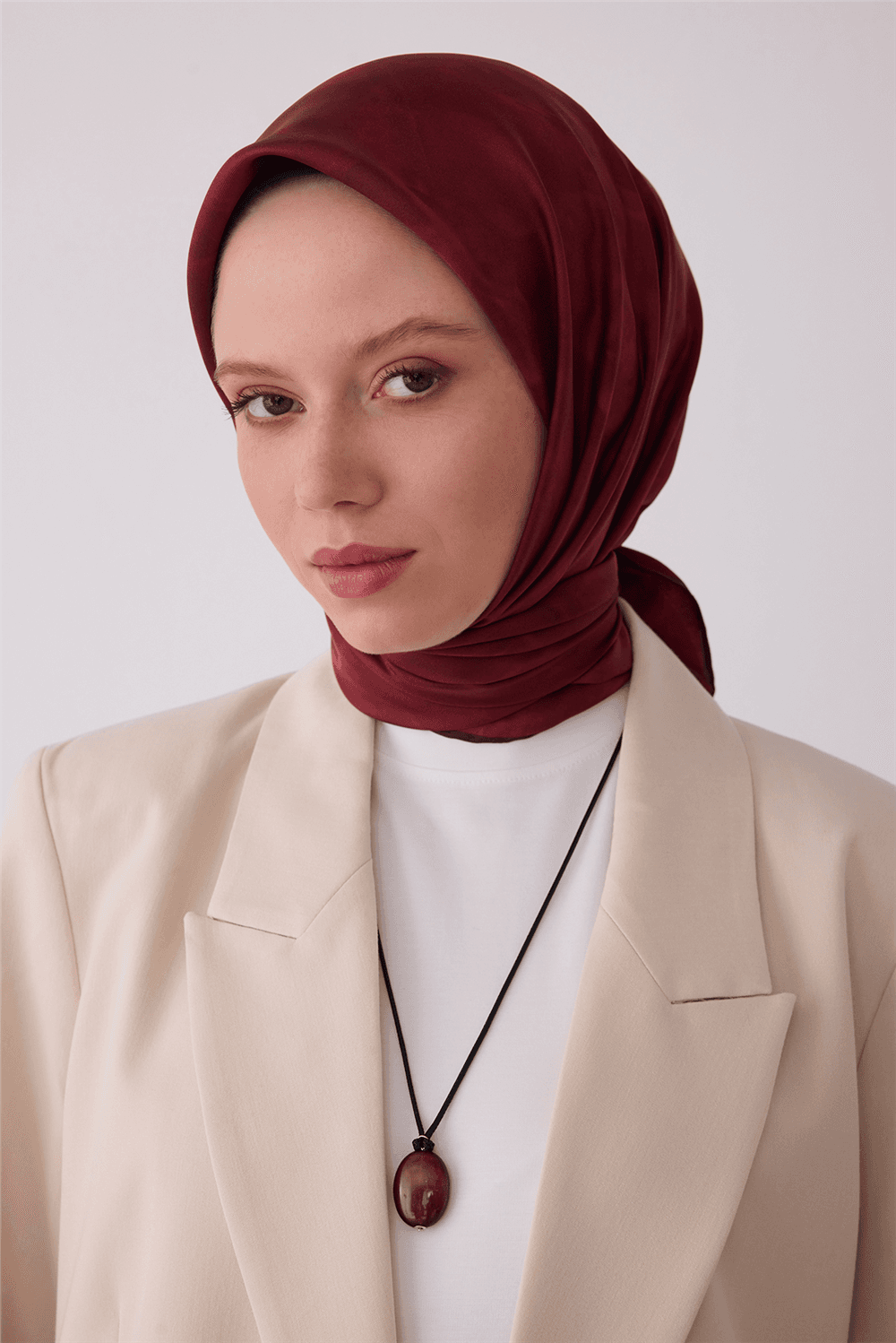 Belli %100 Twill İpek Eşarp 4428D - Bordo 2