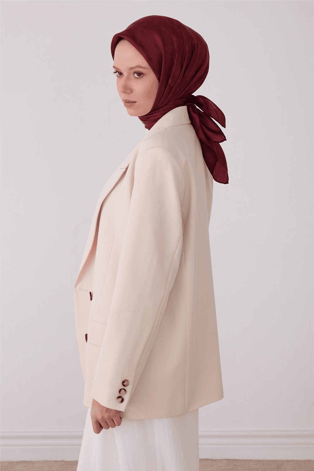 Belli %100 Twill İpek Eşarp 4428D - Bordo