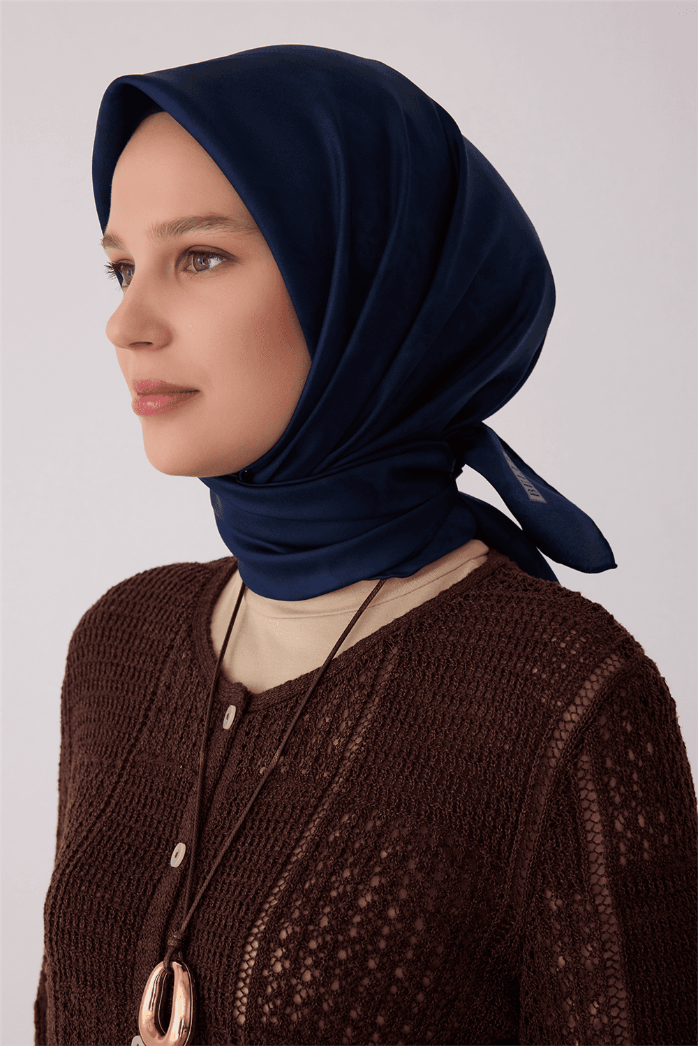 Belli %100 Twill İpek Eşarp 4428D - Lacivert 2