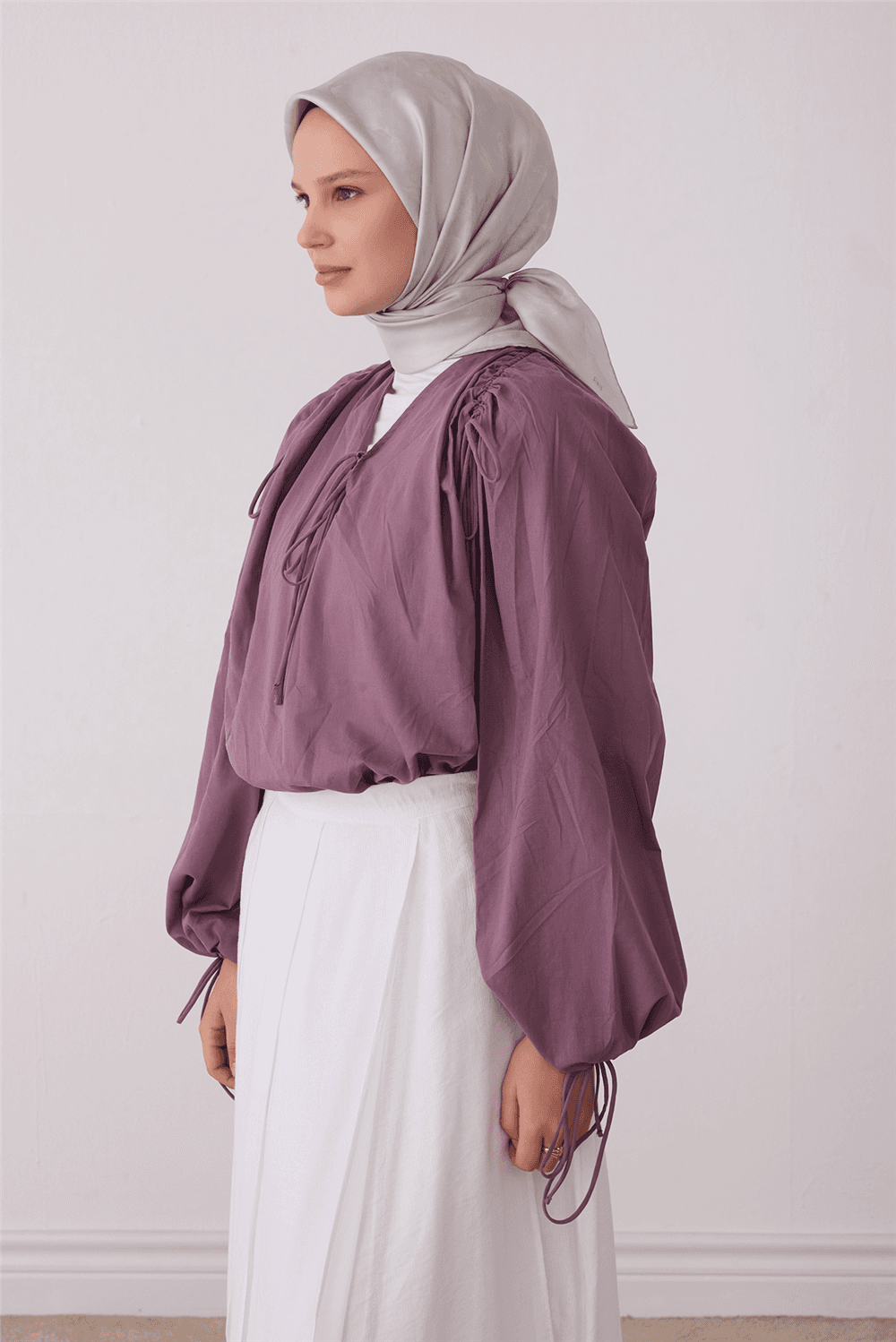 Belli %100 Twill İpek Eşarp 4428D - Ekru