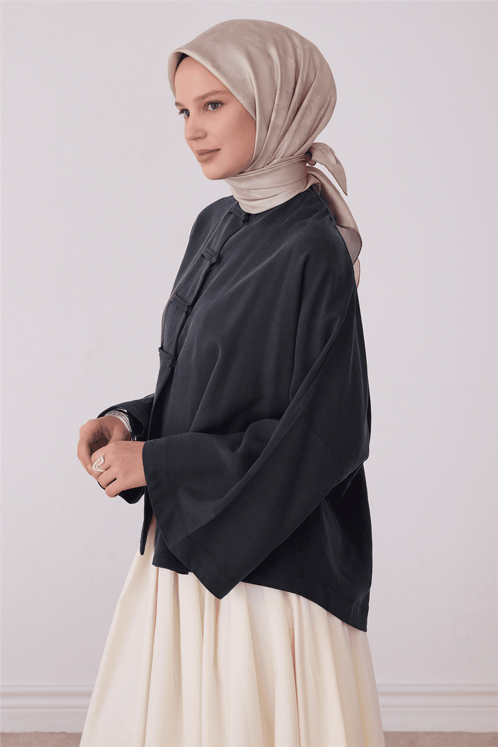 Belli %100 Twill İpek Eşarp 4428D - Açık Bej 1