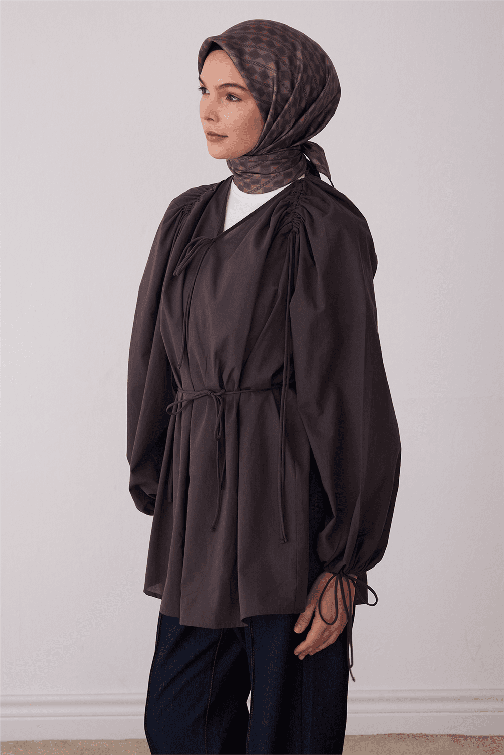 Belli %100 Twill İpek Eşarp 4425D - Kahverengi
