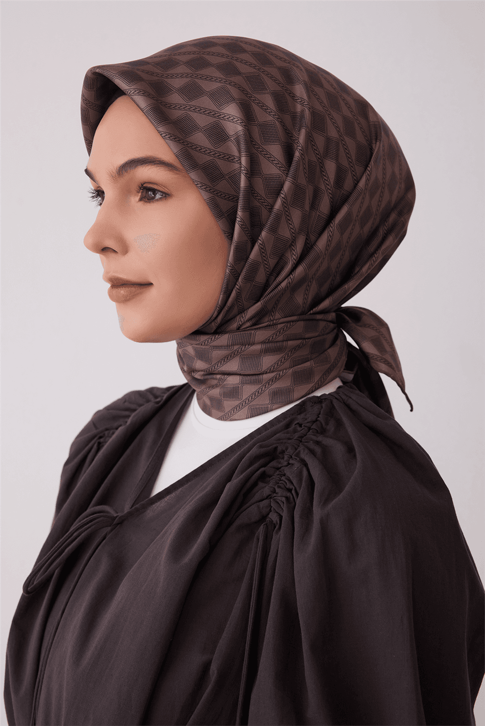 Belli %100 Twill İpek Eşarp 4425D - Kahverengi 2