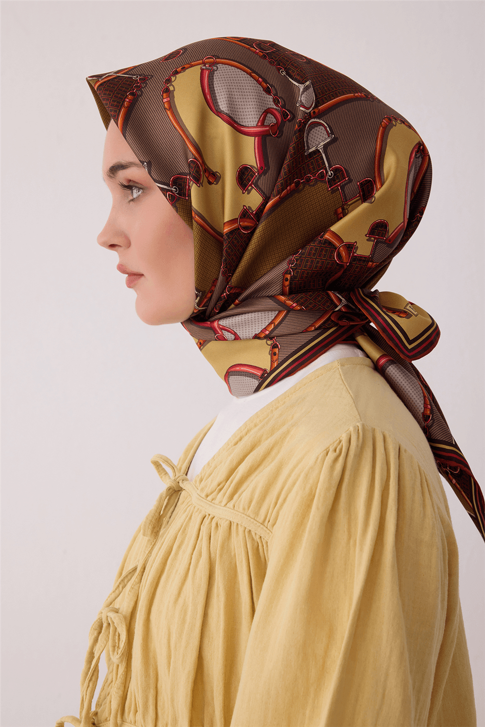 Belli %100 Twill İpek Eşarp 4400D - Kahverengi 2
