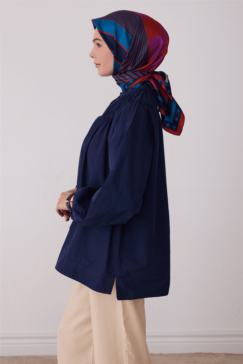 Belli %100 Twill İpek Eşarp 4401D - Mavi