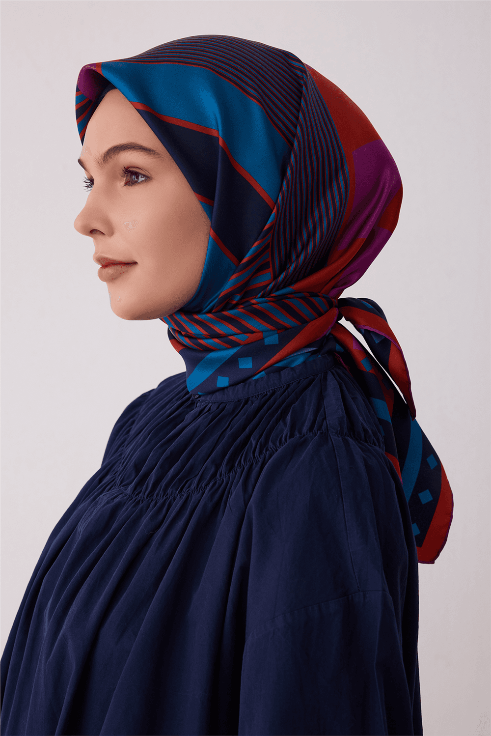 Belli %100 Twill İpek Eşarp 4401D - Mavi 2