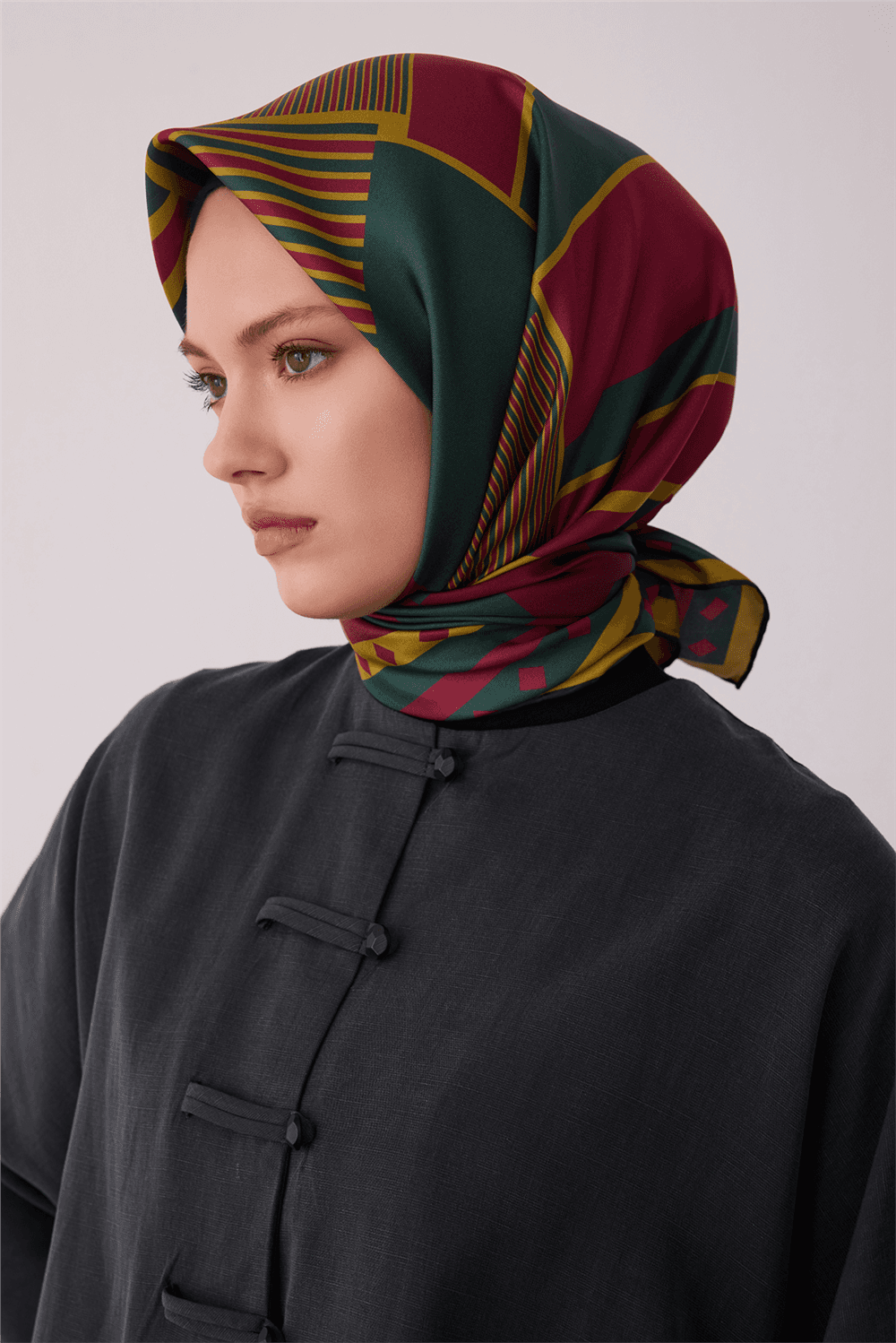 Belli %100 Twill İpek Eşarp 4401D - Yeşil 2
