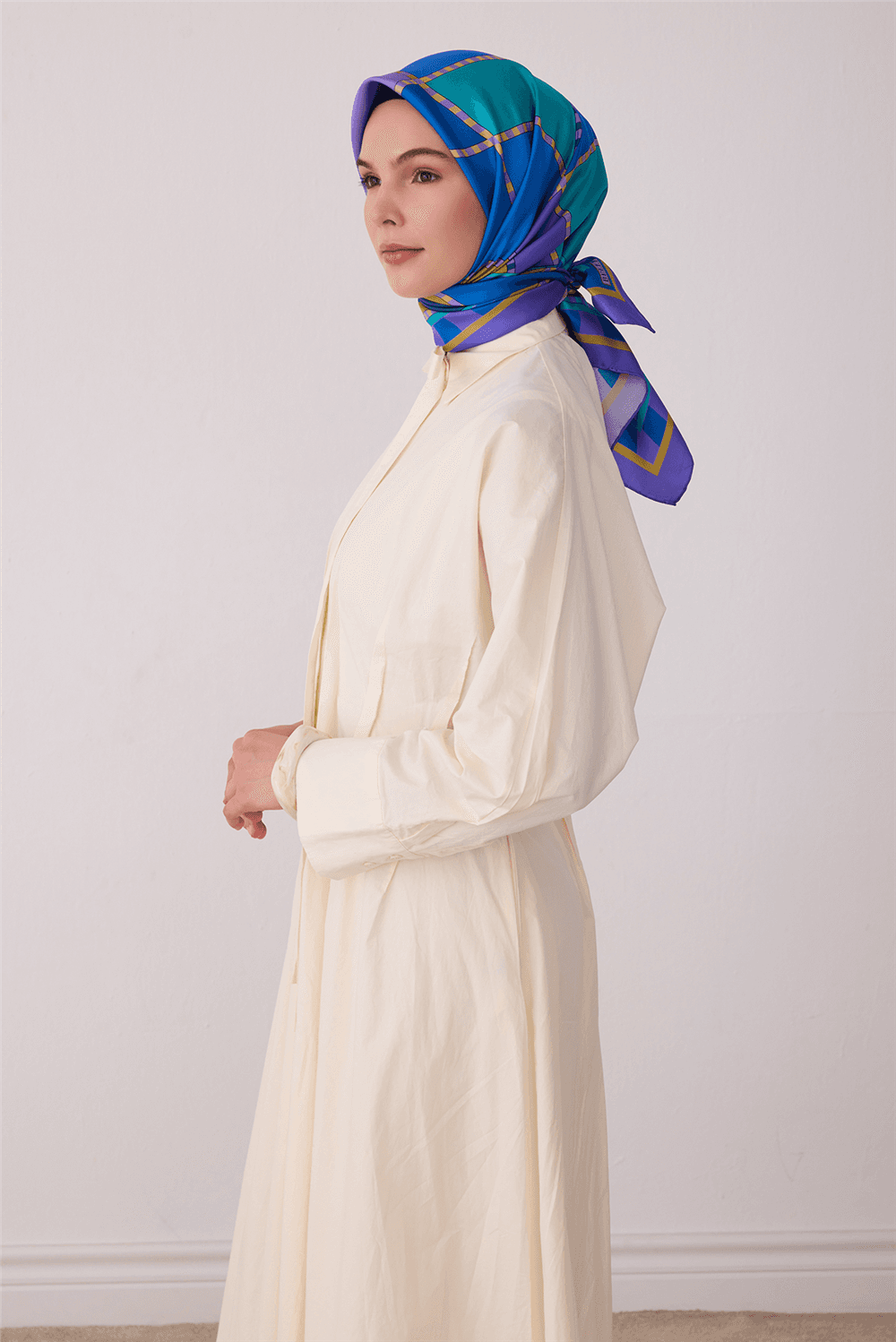Belli %100 Twill İpek Eşarp 4419D - Mavi