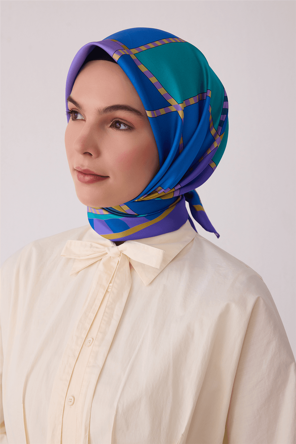 Belli %100 Twill İpek Eşarp 4419D - Mavi 2