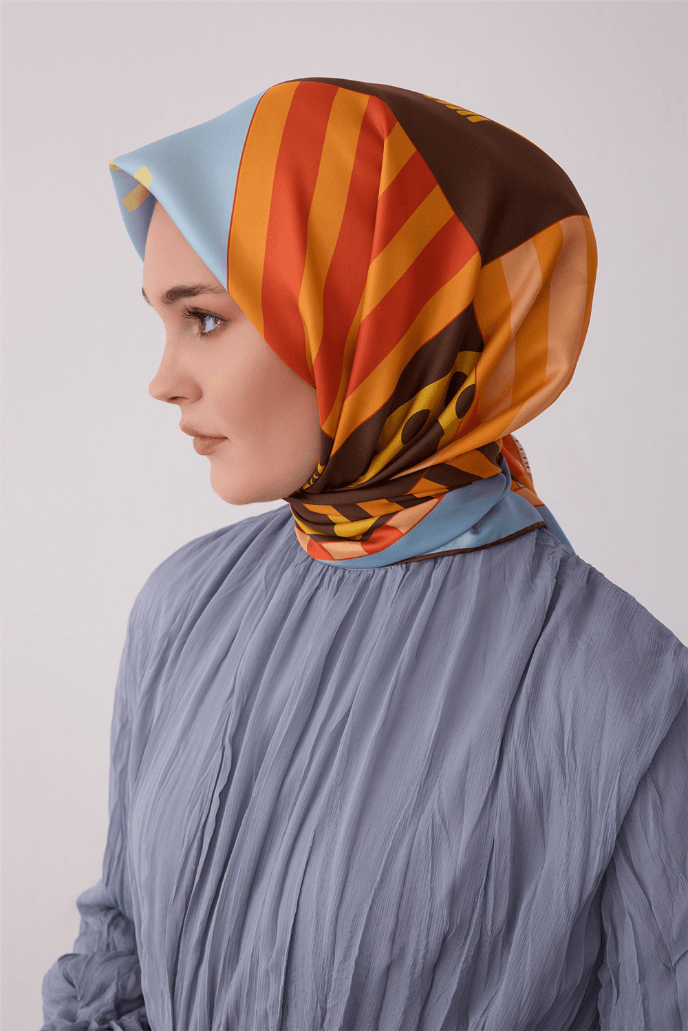 Belli %100 Twill İpek Eşarp 4409D - Turuncu 2