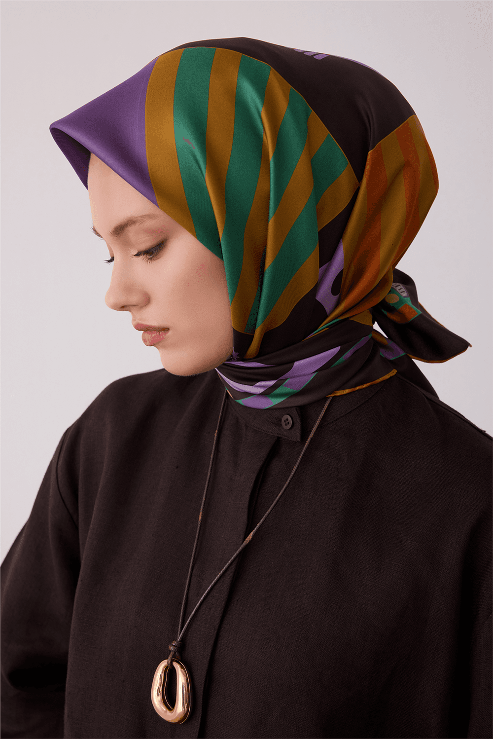 Belli %100 Twill İpek Eşarp 4409D - Kahverengi 2