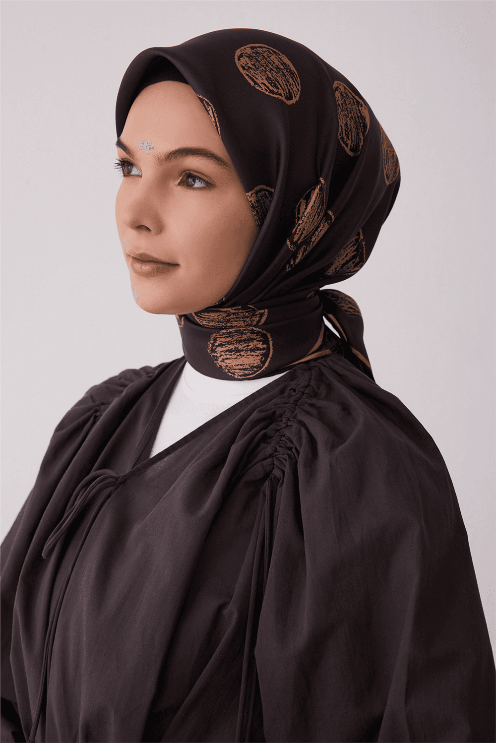 Belli %100 Twill İpek Eşarp 4427D - Kahverengi 2