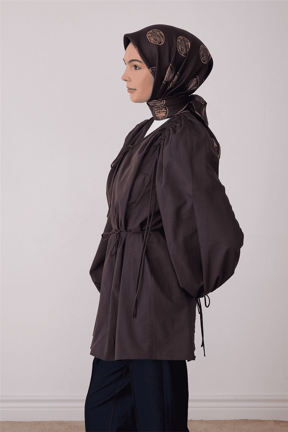 Belli %100 Twill İpek Eşarp 4427D - Kahverengi