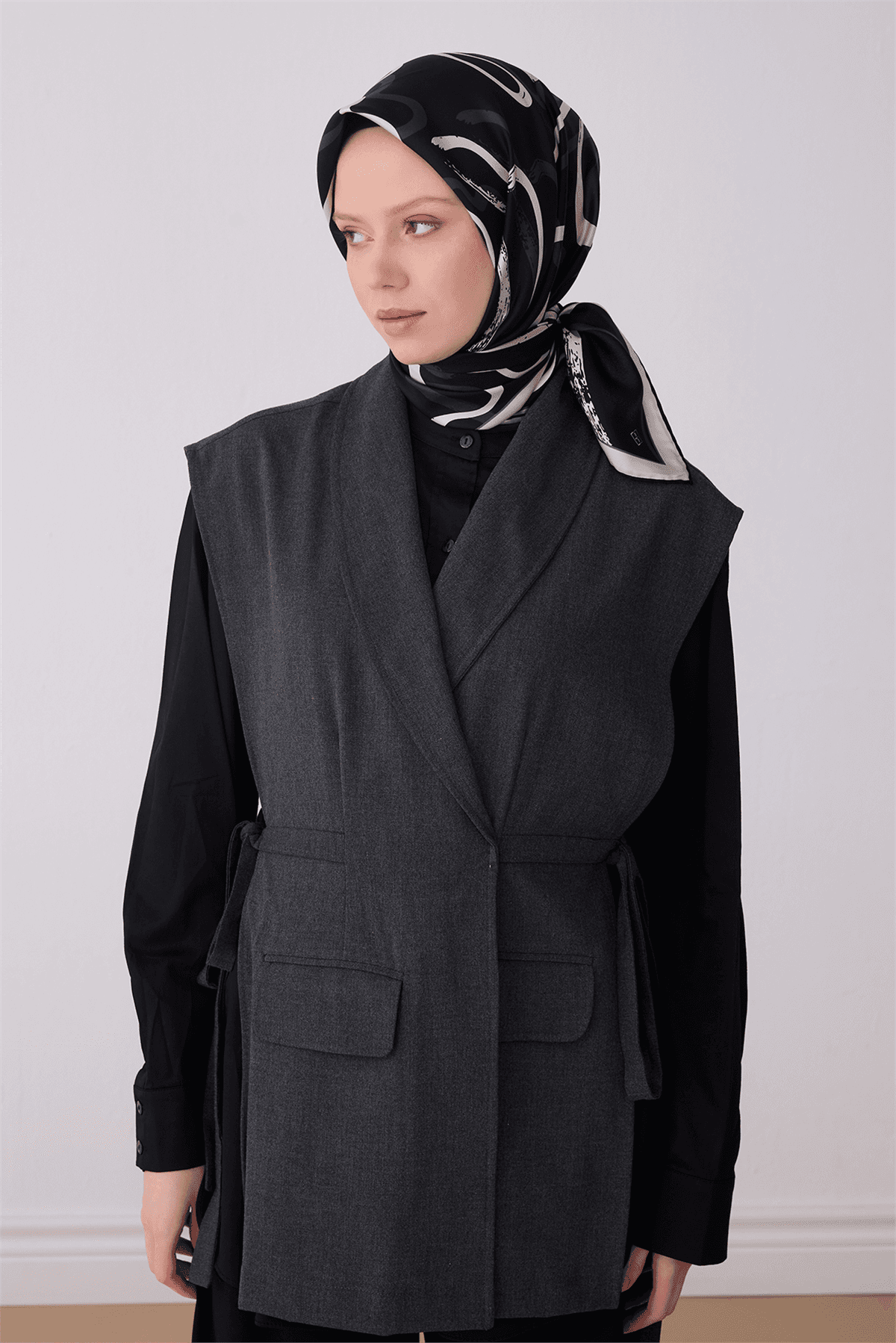 Belli %100 Twill İpek Eşarp 4309D - Siyah 1