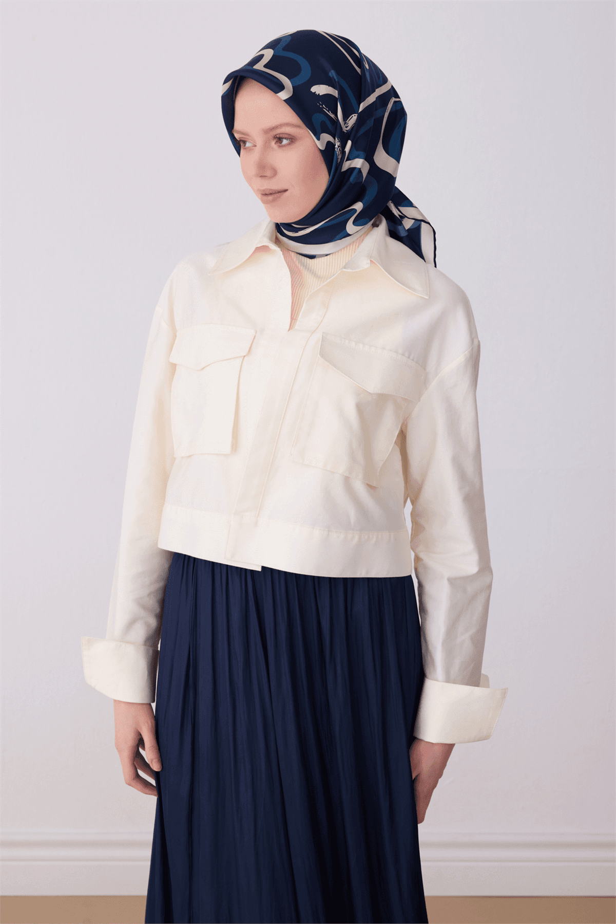 Belli %100 Twill İpek Eşarp 4309D - Lacivert