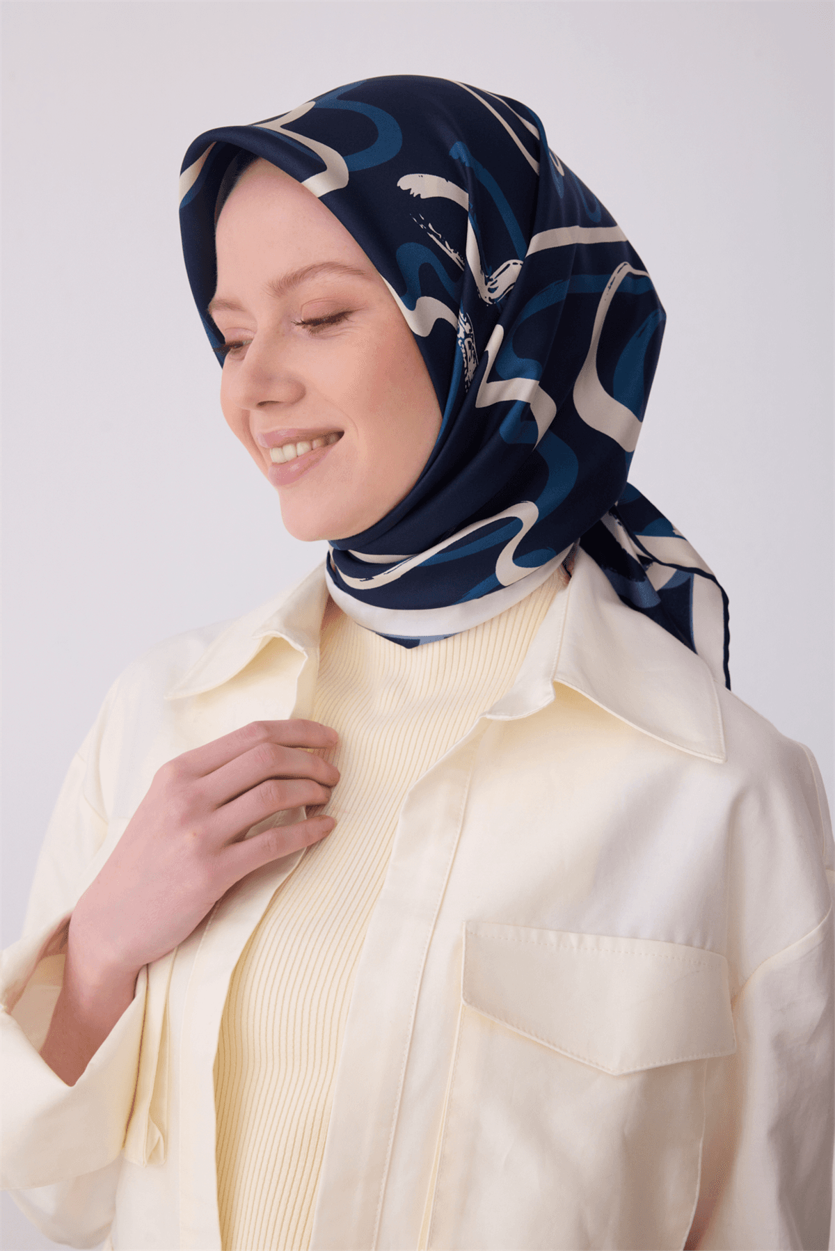Belli %100 Twill İpek Eşarp 4309D - Lacivert 2
