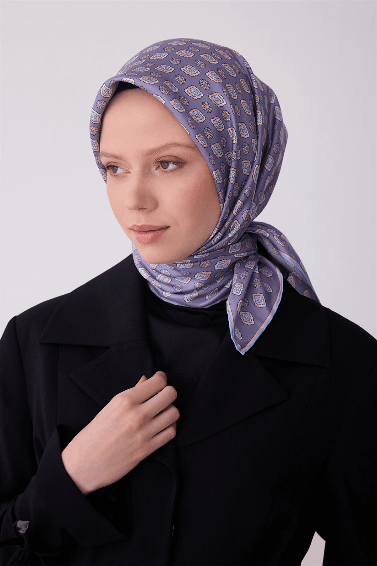 Belli %100 Twill İpek Eşarp 4308D - Mor 2