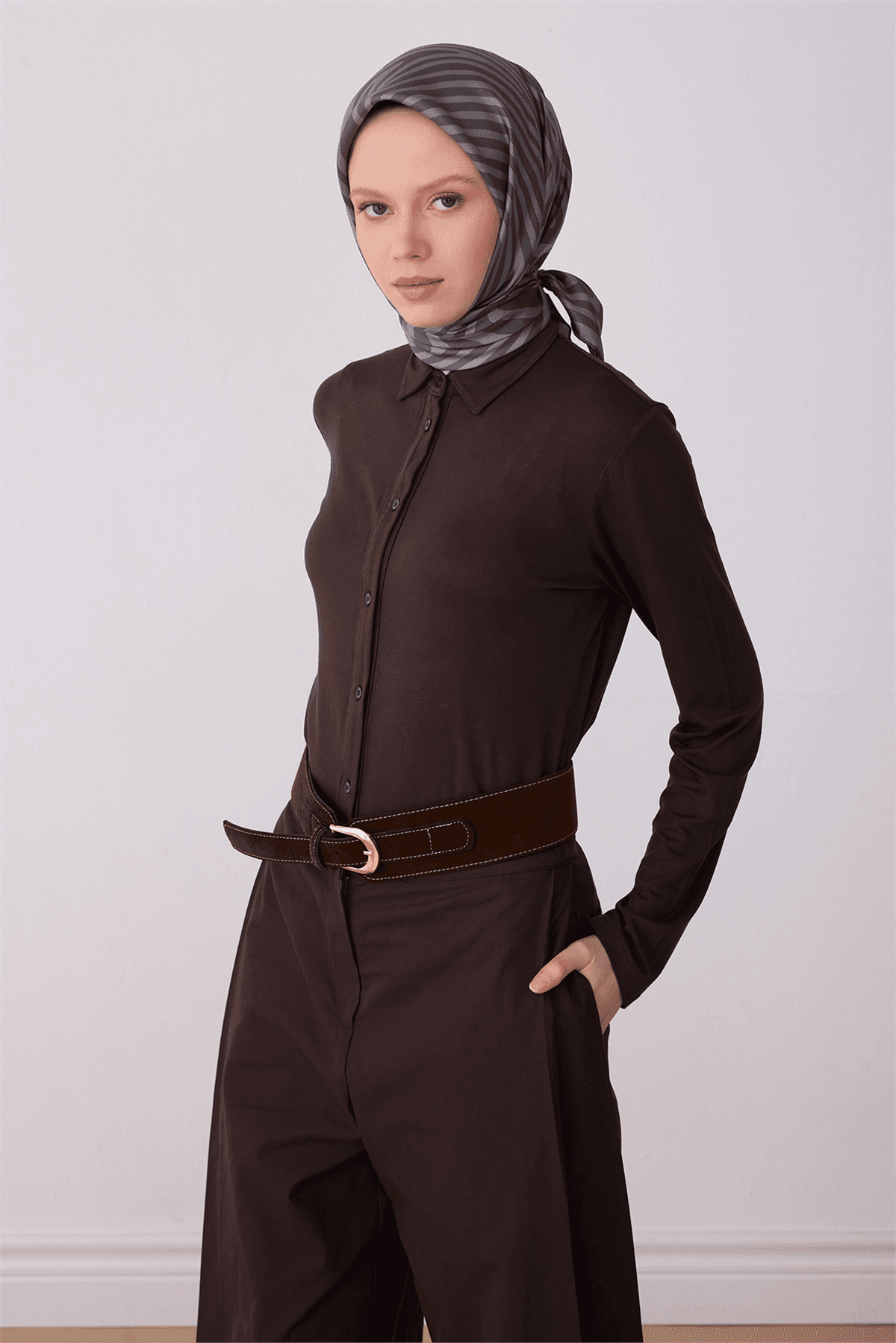 Belli %100 Twill İpek Eşarp 4325D - Gri 2
