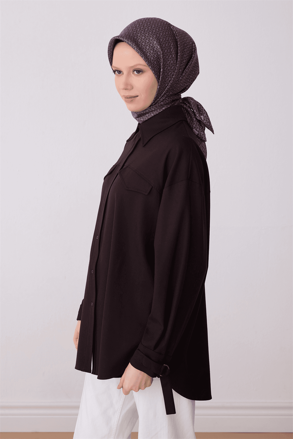Belli %100 Twill İpek Eşarp 4317D - Kahverengi