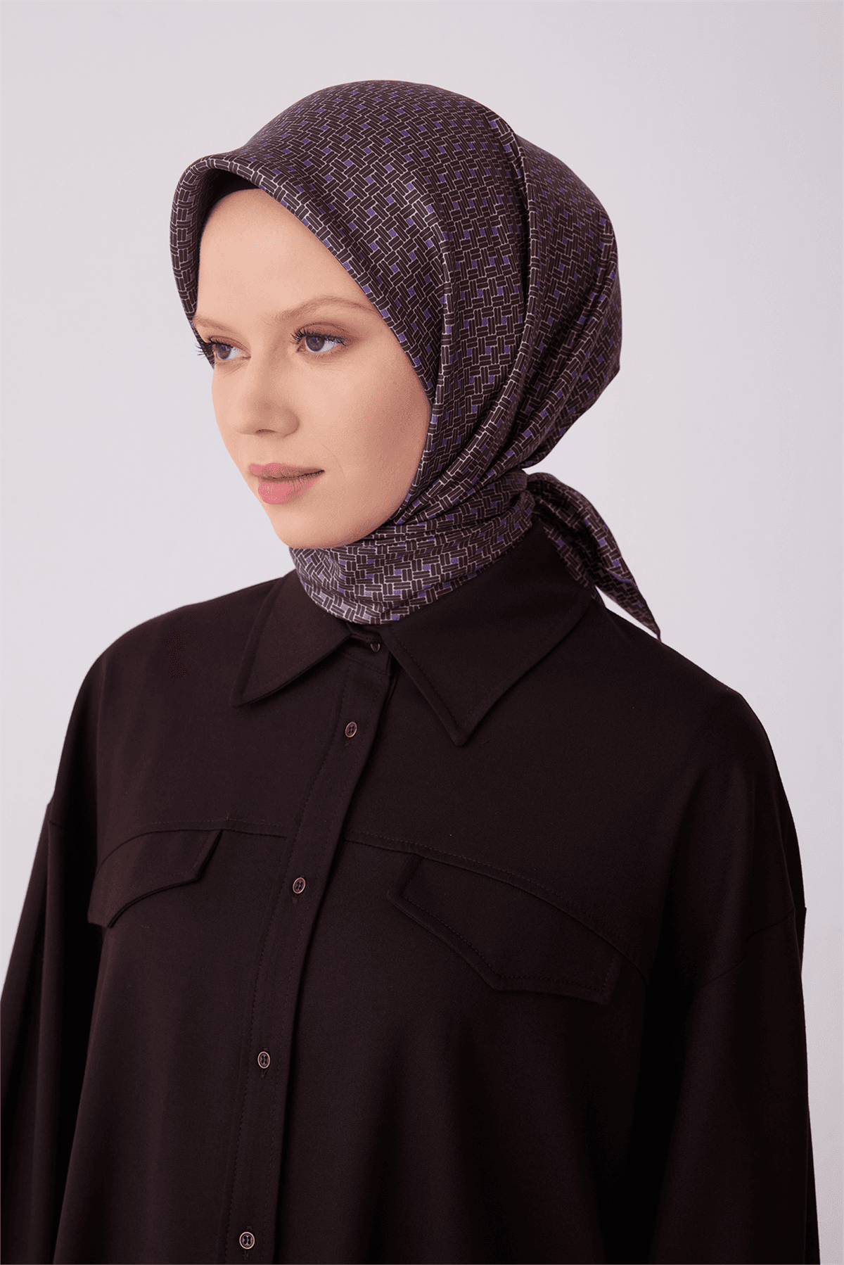 Belli %100 Twill İpek Eşarp 4317D - Kahverengi 2