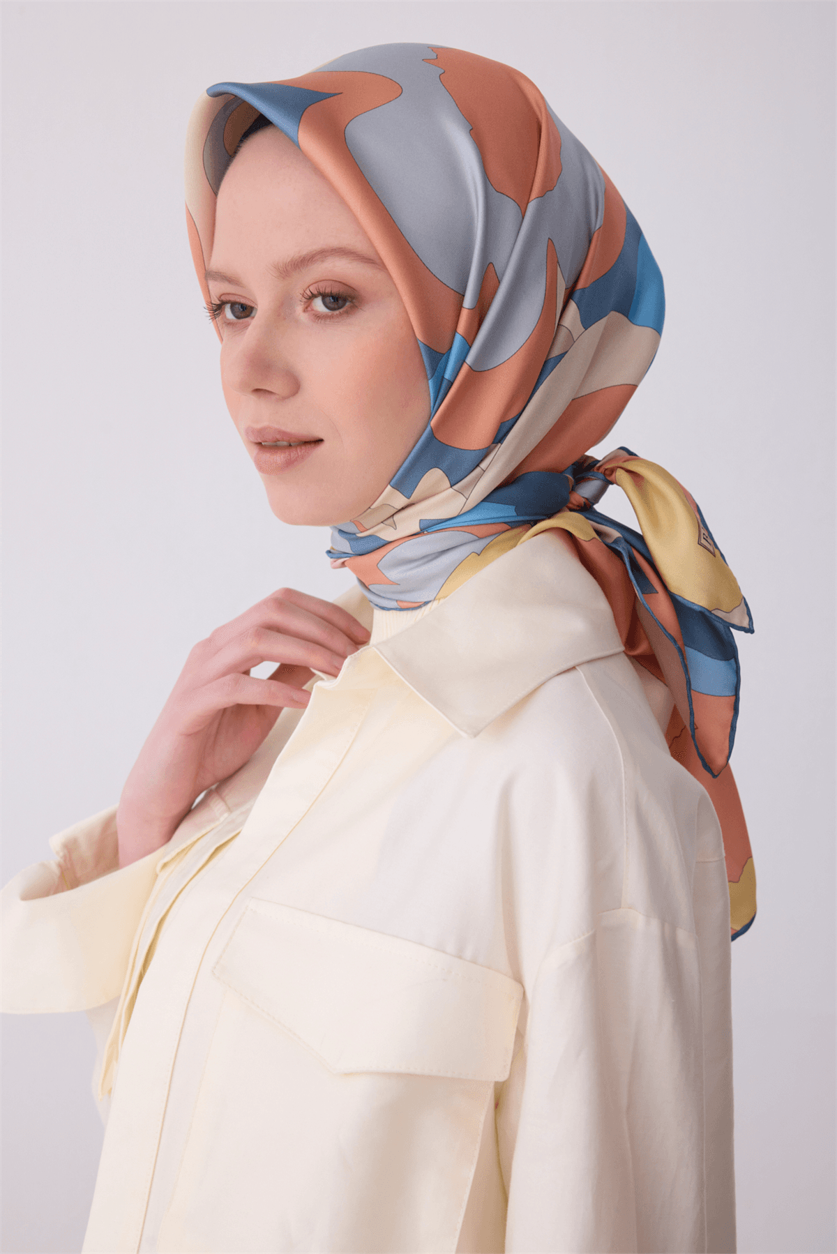 Belli %100 Twill İpek Eşarp 4306D - Mavi 2