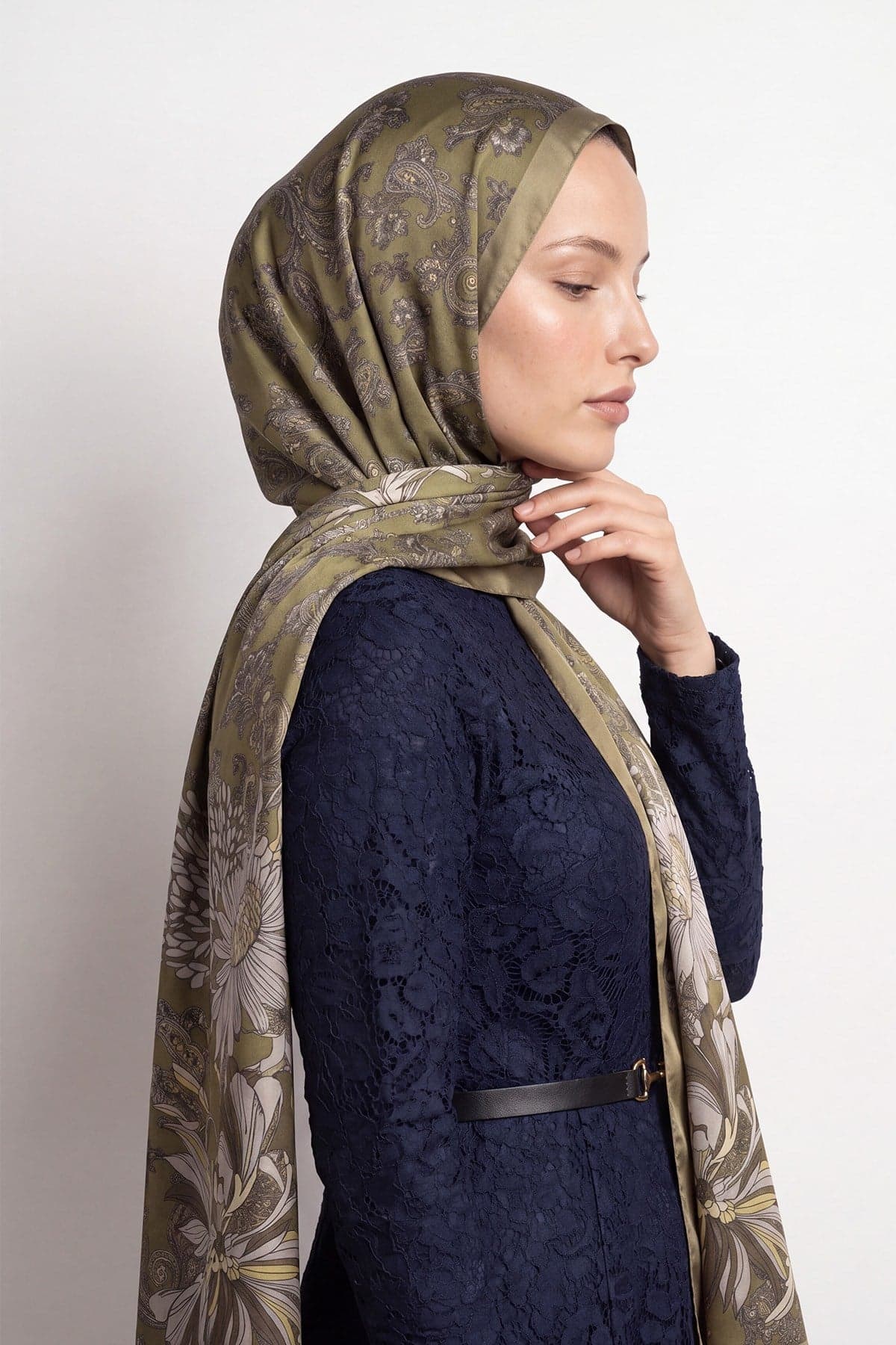LuvènSara Desenli İpek Şal LSDG03328 - Yeşil 2
