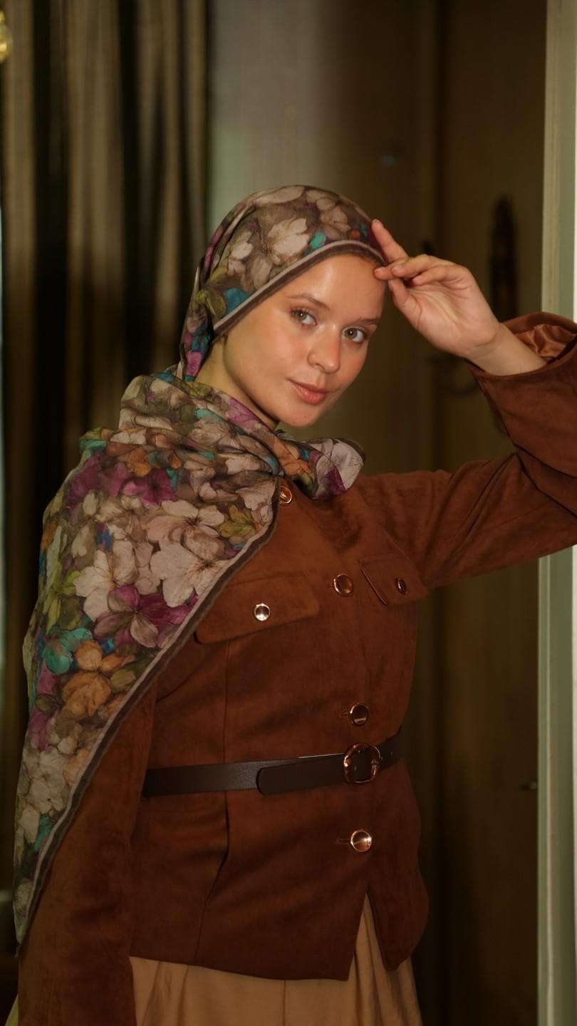 Glamouria Fiora Desen Eşarp - Kahve 3