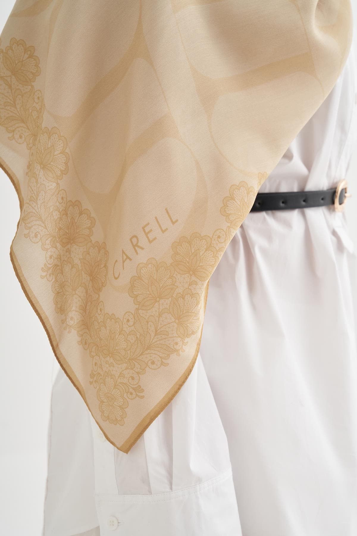 Carell Floral Monogram Floş Şal - Soft Sarı 4