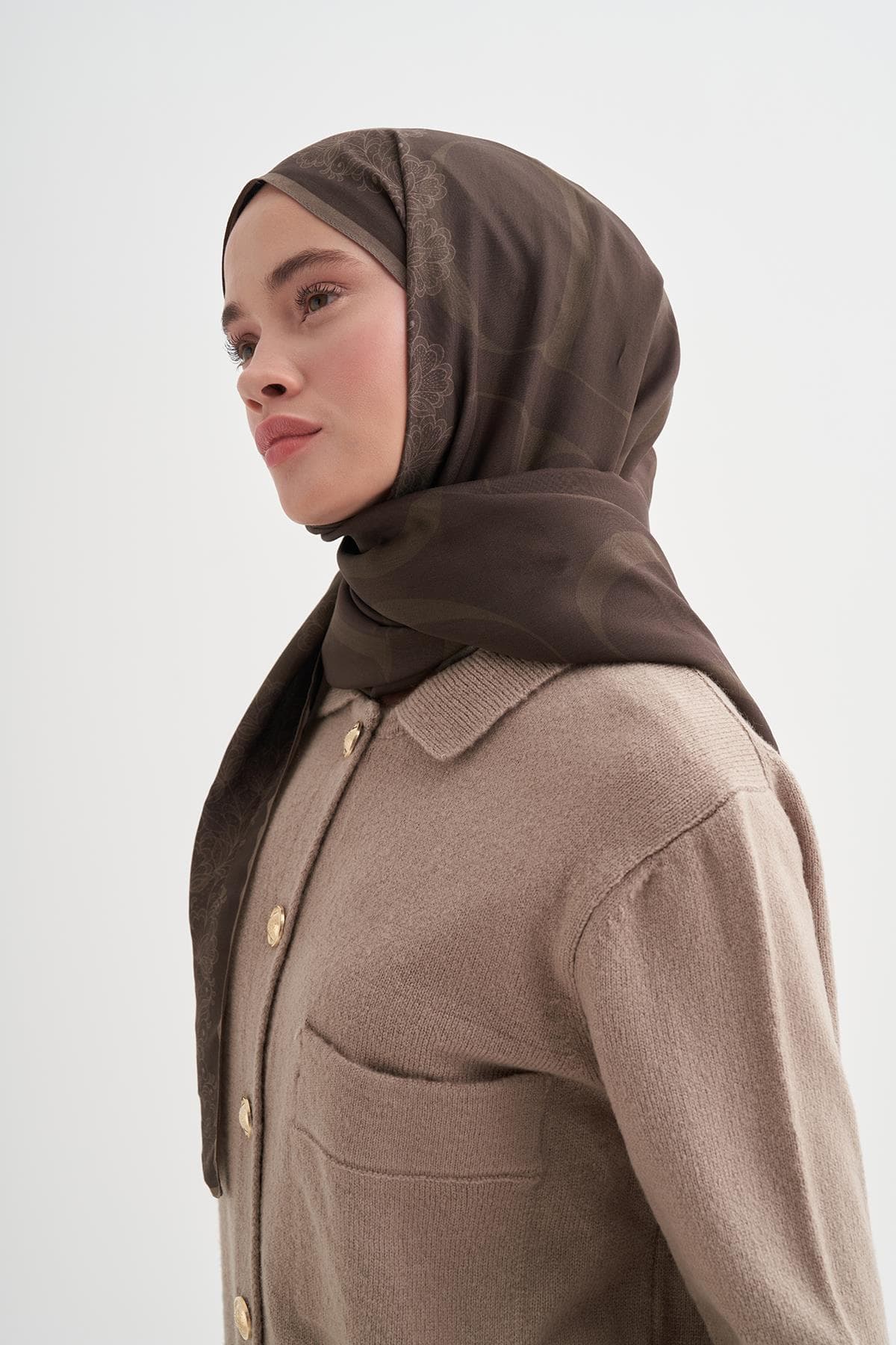 Carell Floral Monogram Floş Şal - Soft Kahve 3