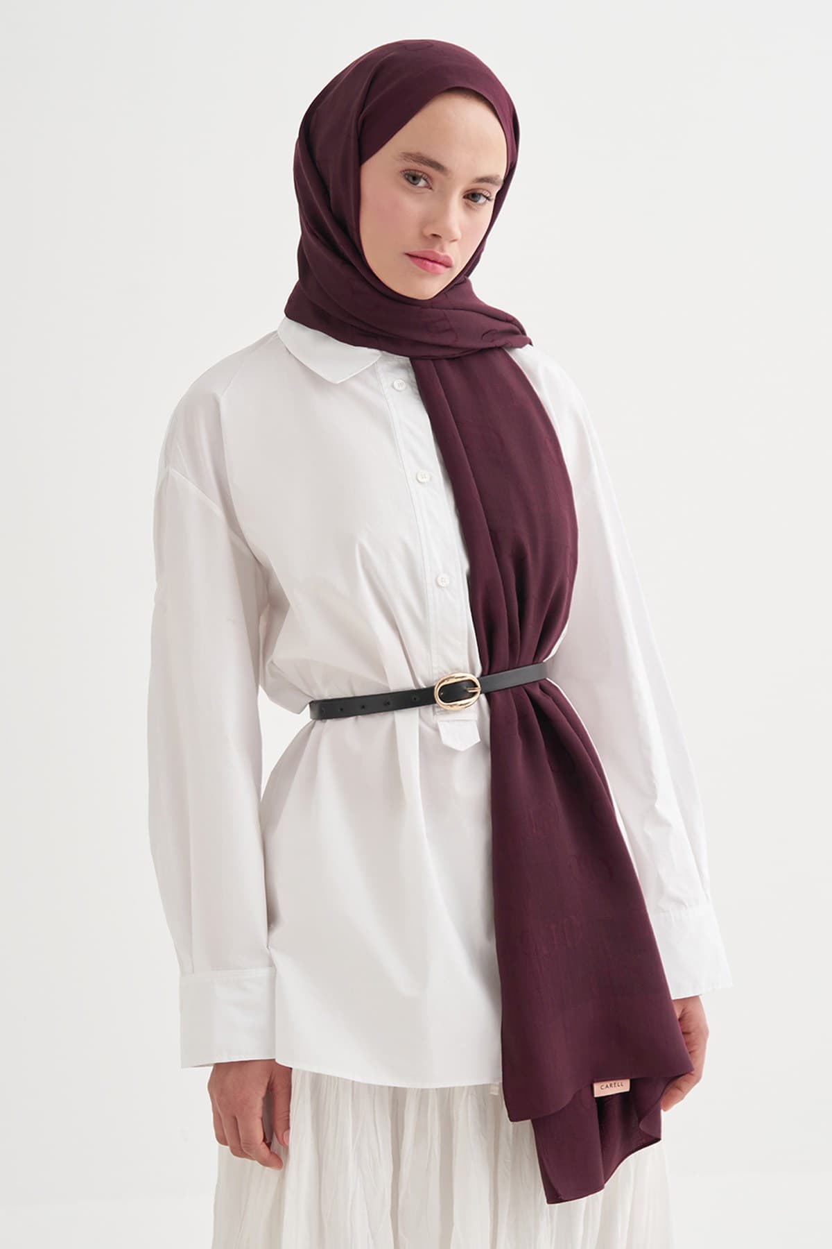 Carell Monogram Desen Liora Pamuk Şal - Cherry Bordosu 3