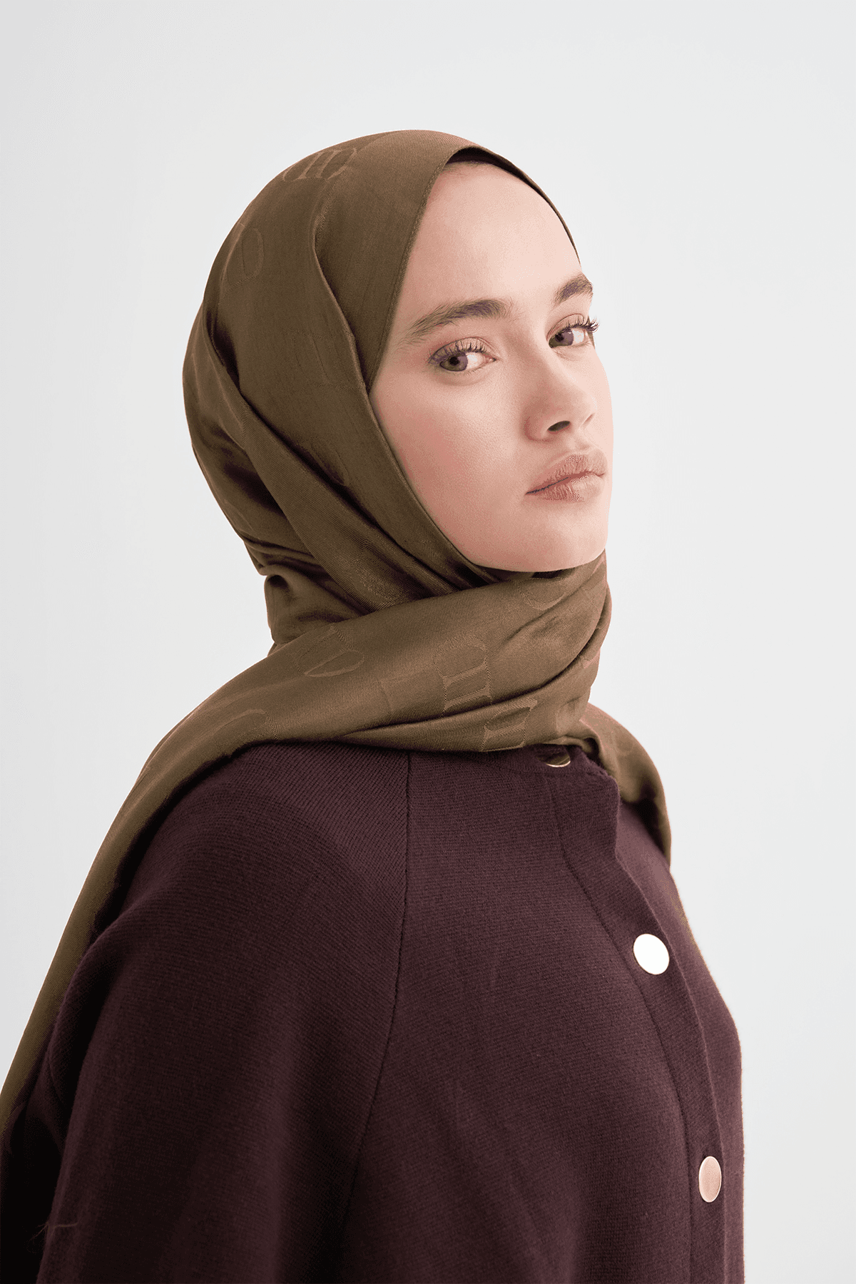 Carell Monogram Desen Liora Pamuk Şal - Ceviz 3