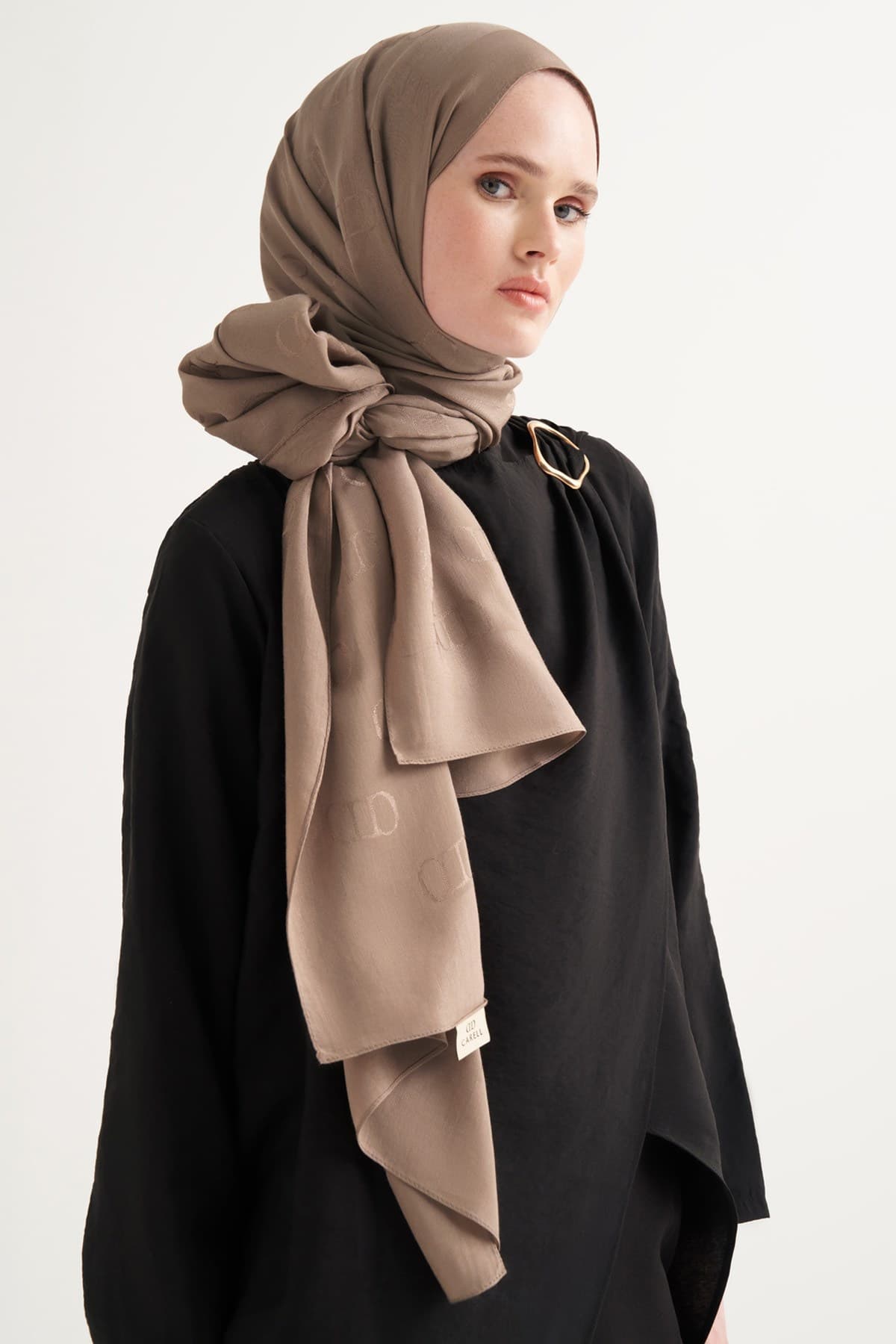 Carell Monogram Desen Liora Pamuk Şal - Vizon