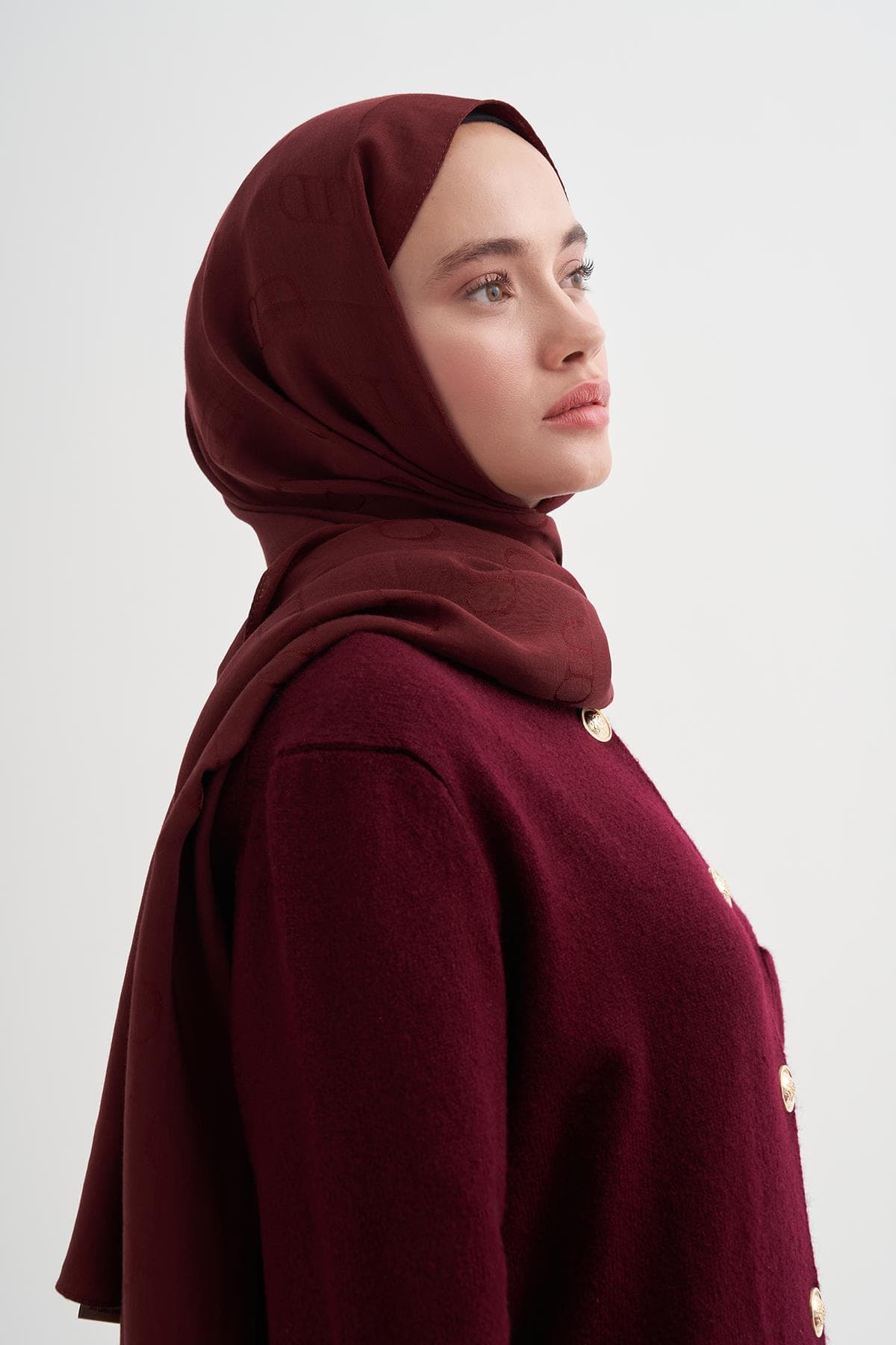 Carell Monogram Desen Liora Pamuk Şal - Bordo 2