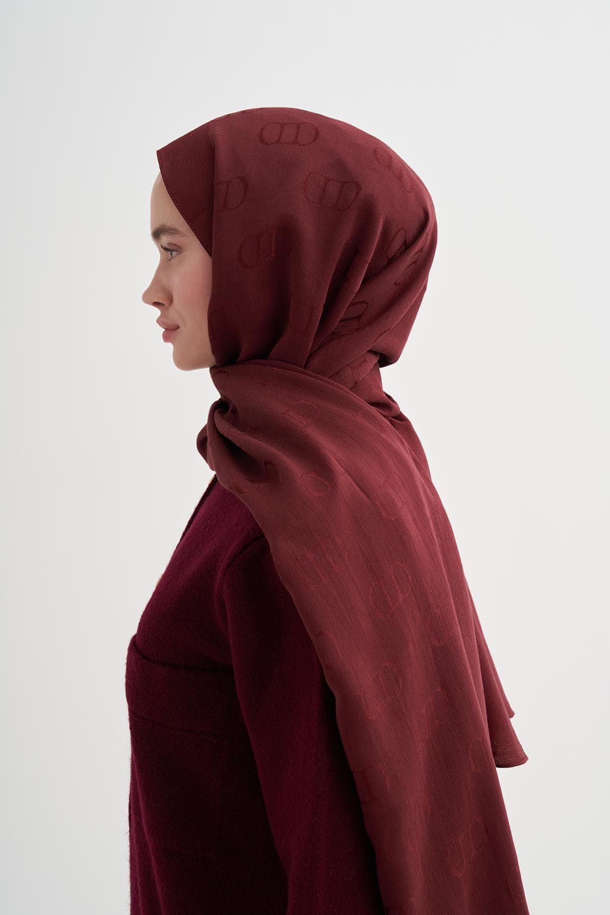 Carell Monogram Desen Liora Pamuk Şal - Bordo 3
