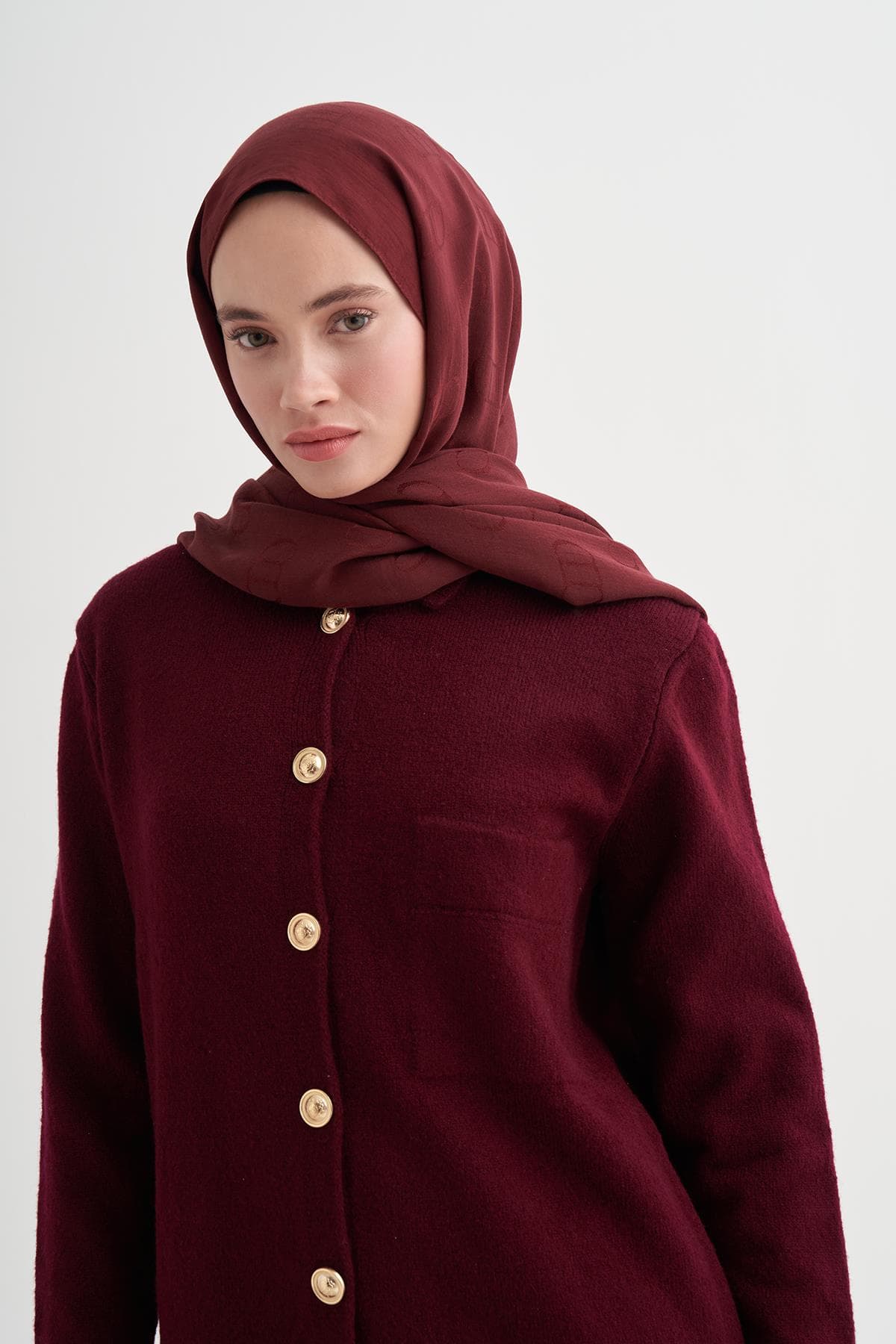 Carell Monogram Desen Liora Pamuk Şal - Bordo 4