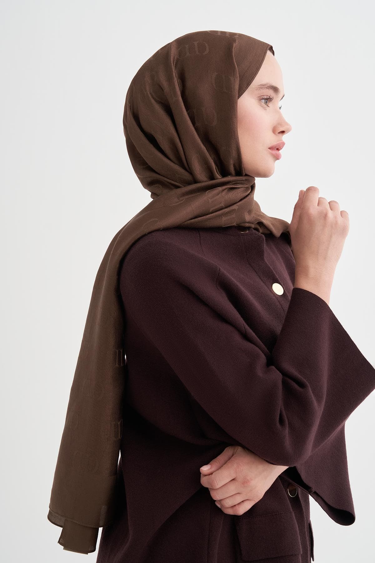 Carell Monogram Desen Liora Pamuk Şal - Mocha 3