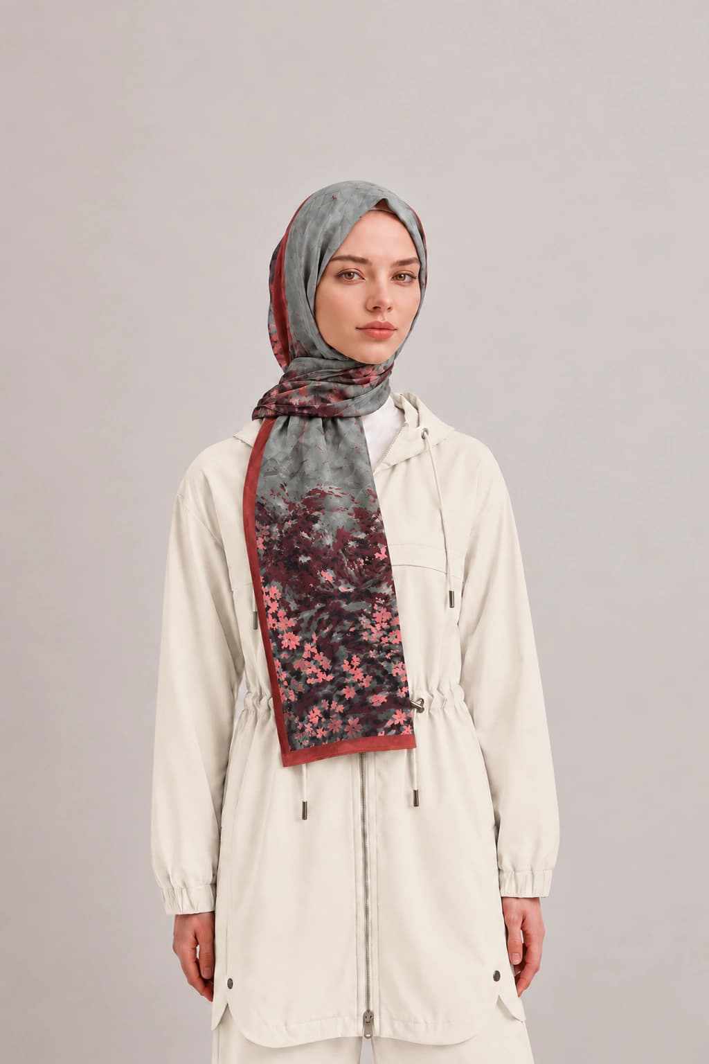 Emproyal Çiçek Desenli Viskon Floş Şal - Kiremit 1