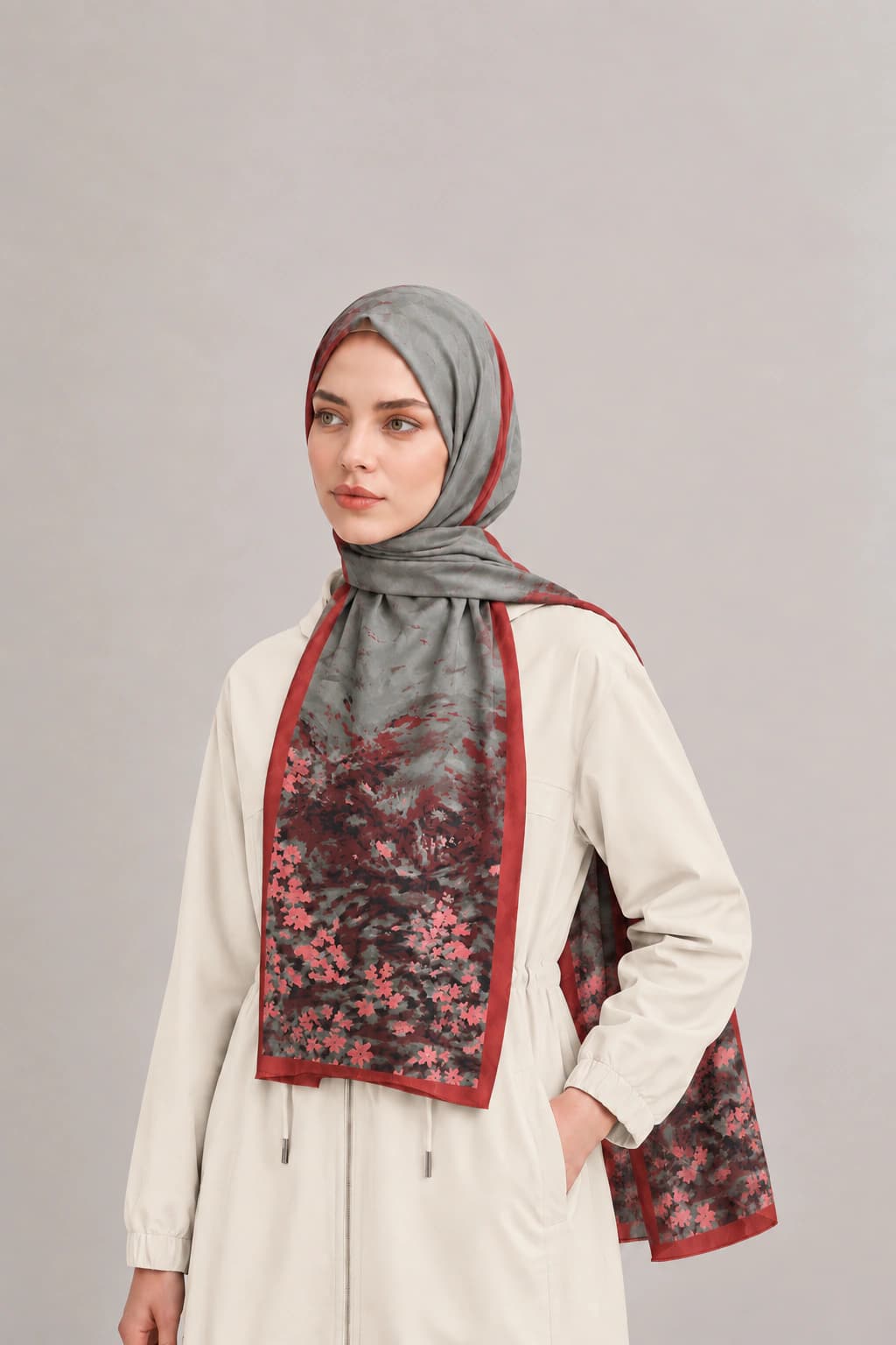 Emproyal Çiçek Desenli Viskon Floş Şal - Kiremit 2