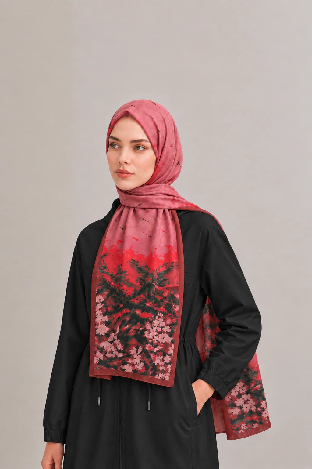 Emproyal Çiçek Desenli Viskon Floş Şal - Pembe 2