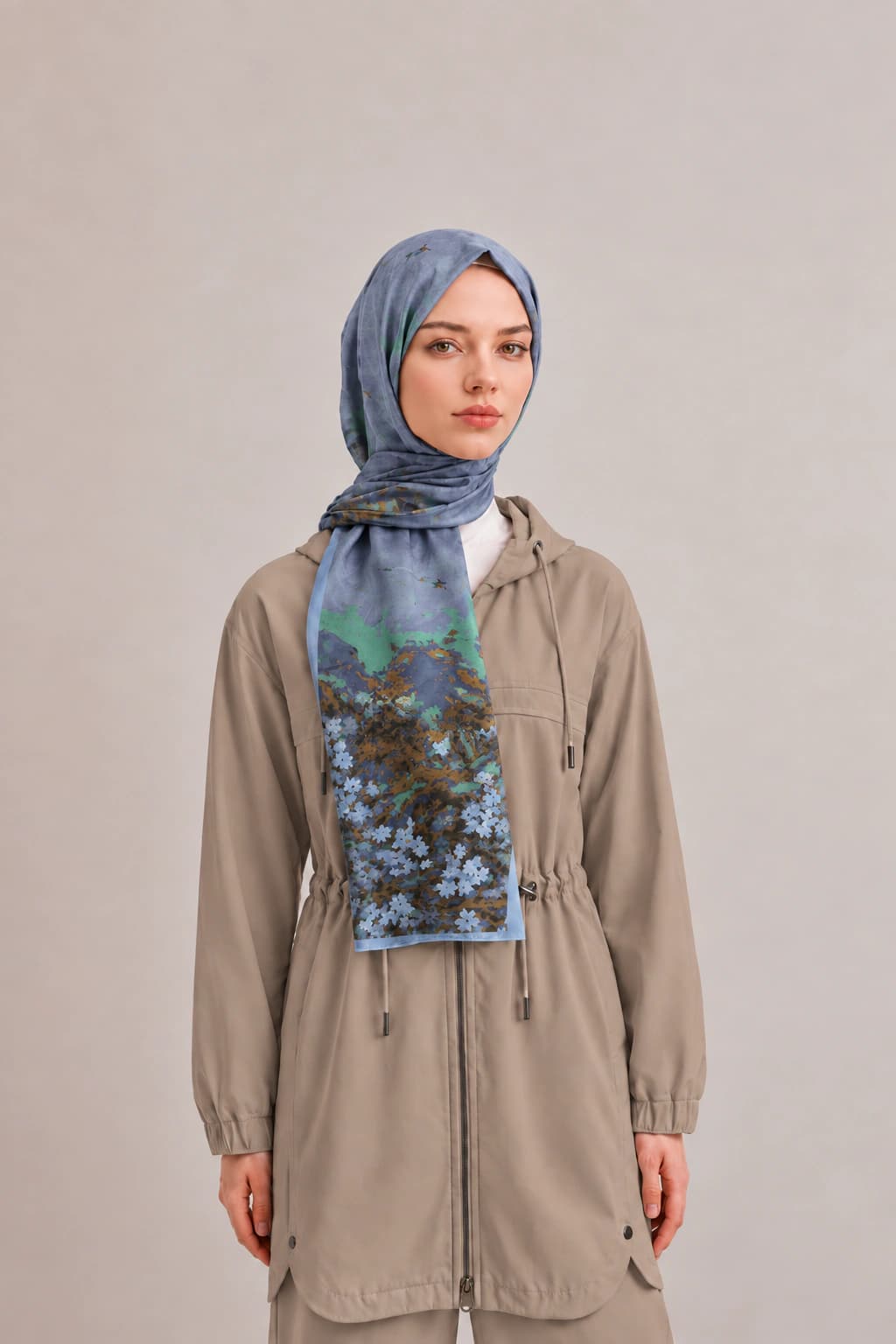 Emproyal Çiçek Desenli Viskon Floş Şal - Lila 1