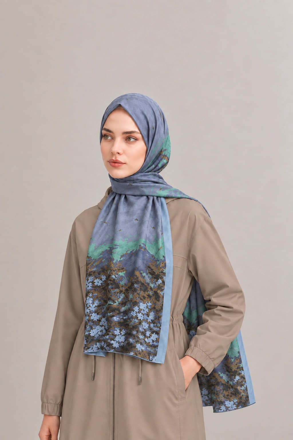 Emproyal Çiçek Desenli Viskon Floş Şal - Lila 2