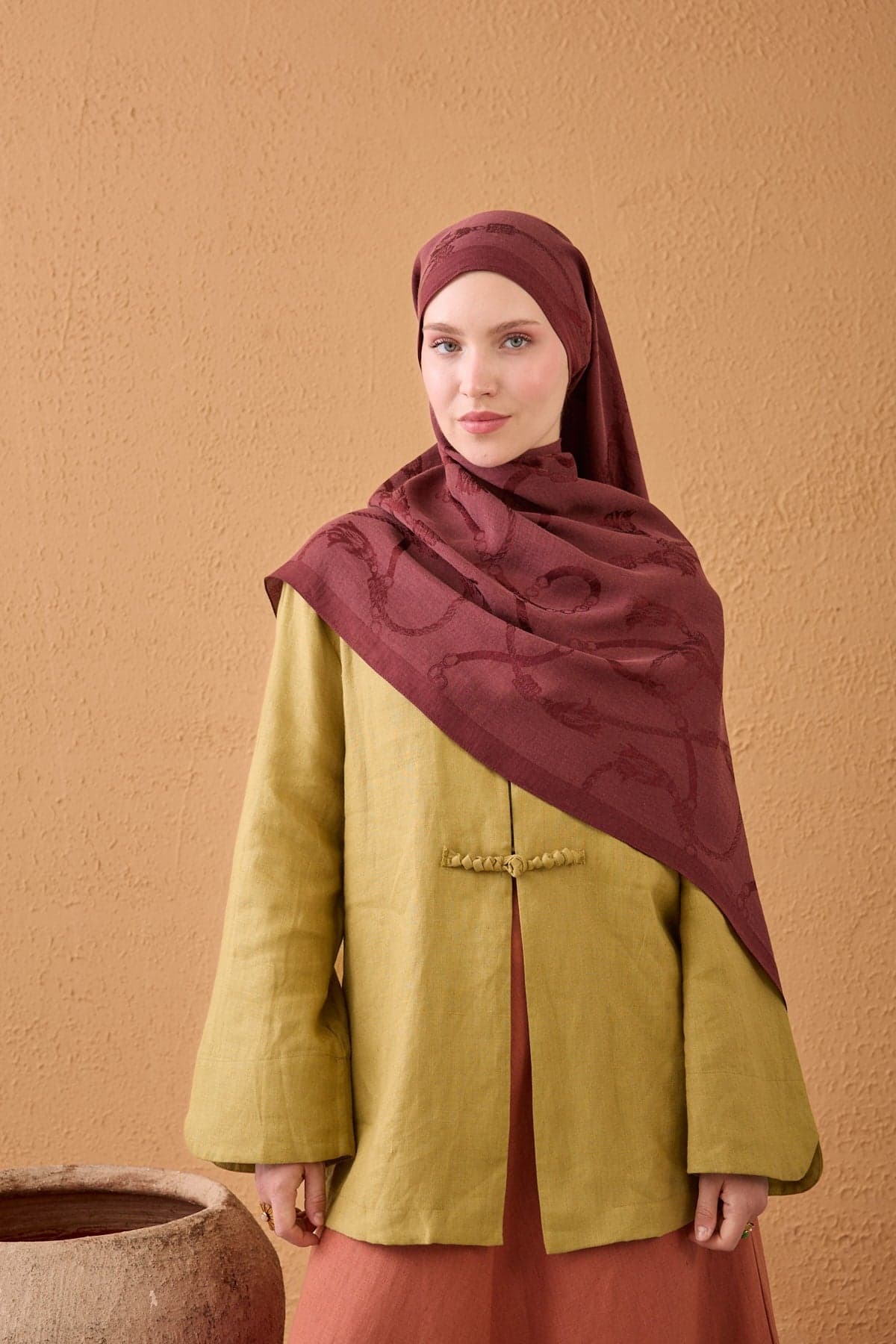 Silk Home Naia Pamuk Şal Halat - Bordo 3