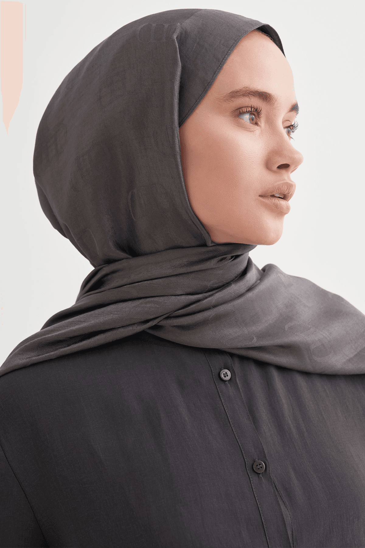 Carell Monogram Desen Liora Pamuk Şal - Antrasit 1